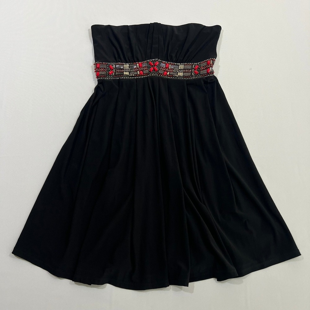 White House Black Market Strapless Dress Beaded Empire Waist LBD Black Womens 4